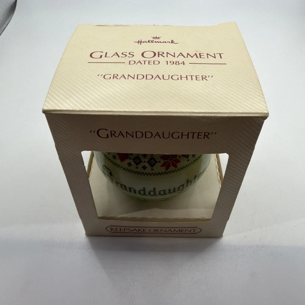 Hallmark Granddaughter Keepsake Glass Ornament 1984 Cross Stitch QX243-1 IOB‎